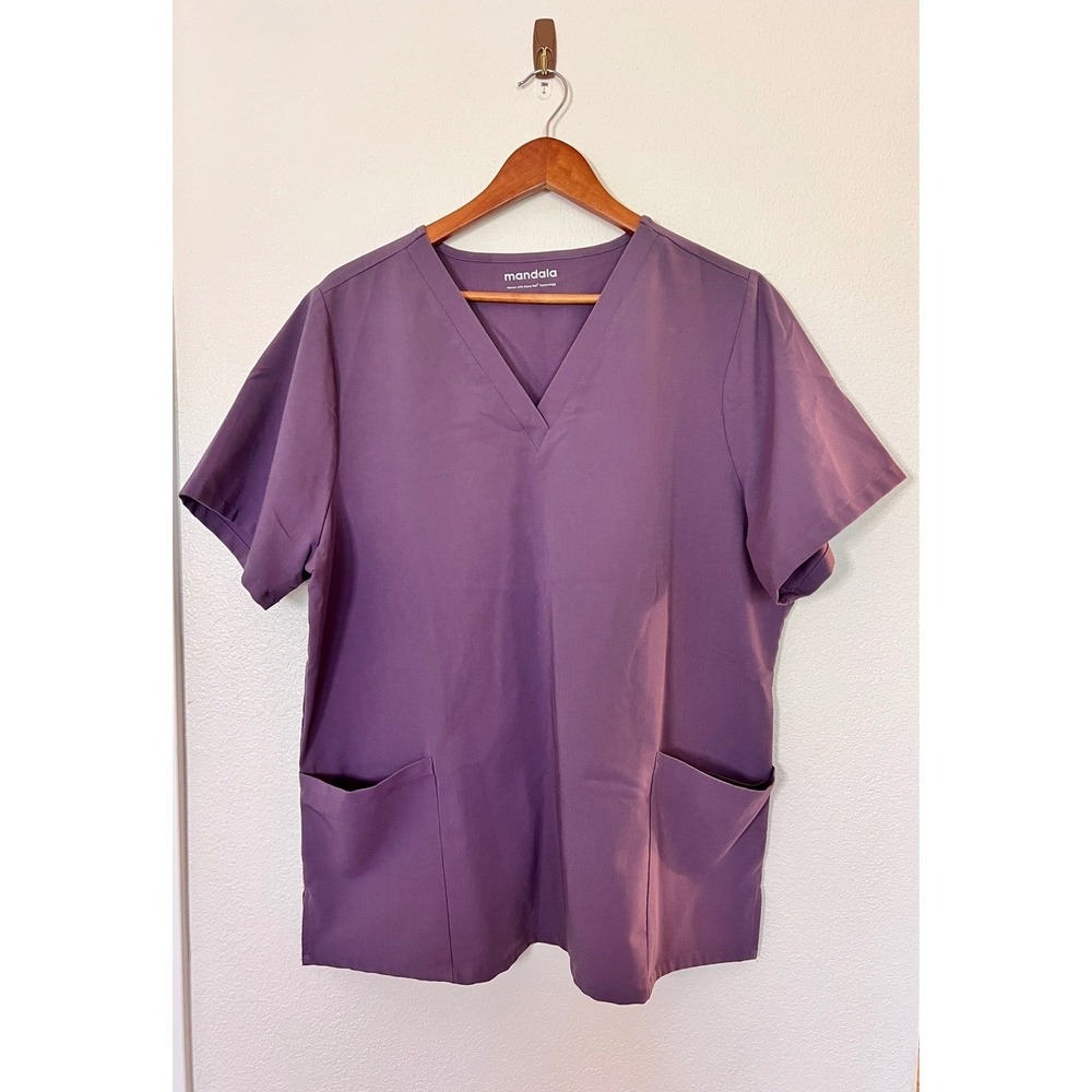 Mandala Scrub Top Womens Purple V-Neck Medical Uniform‎ Stretch Size XL